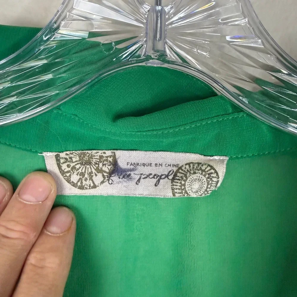 Free People Blouse Womens Medium Green V-Neck Long Sleeve Sheer Chiffon Top